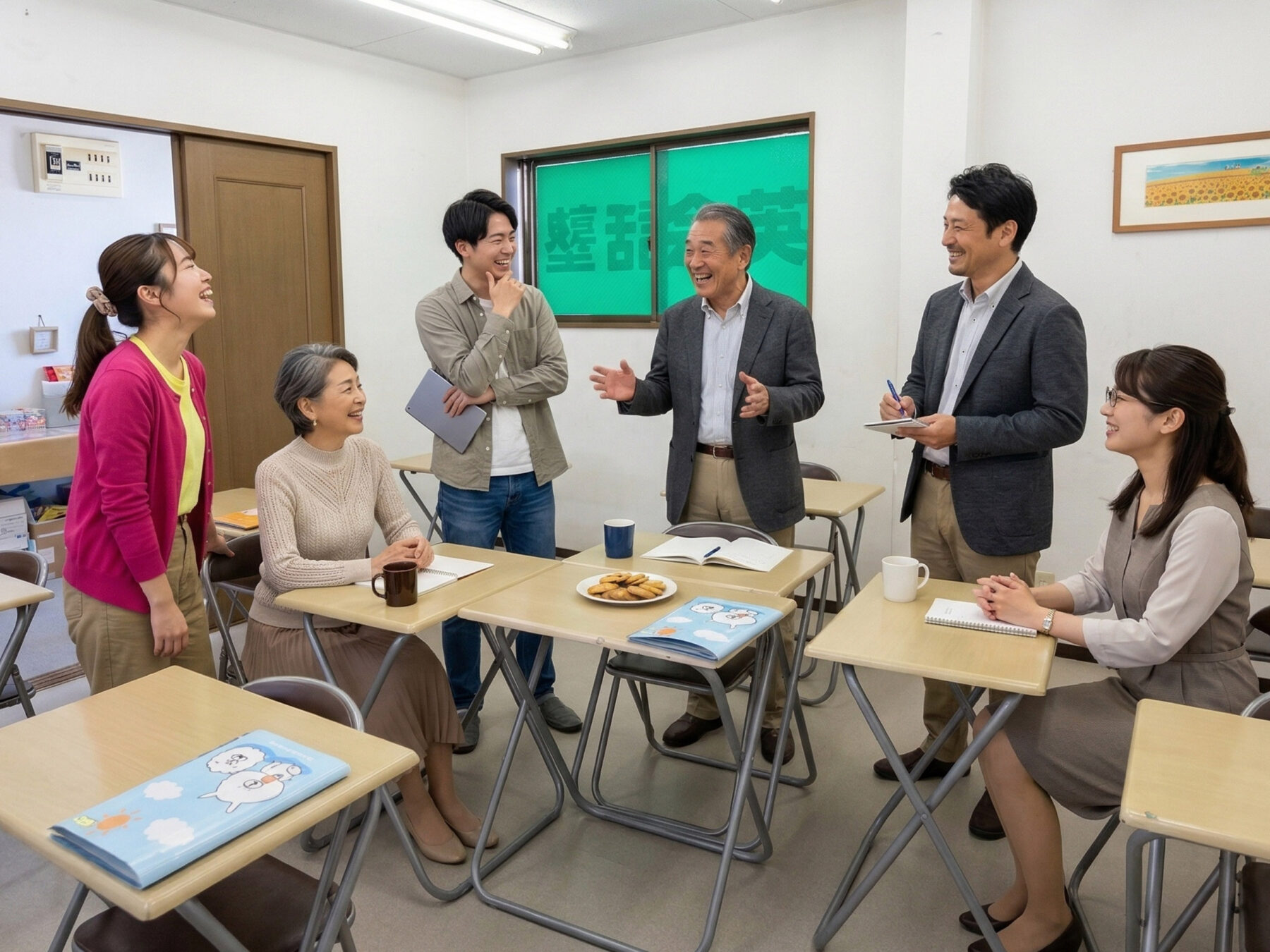 教室で会議する先生