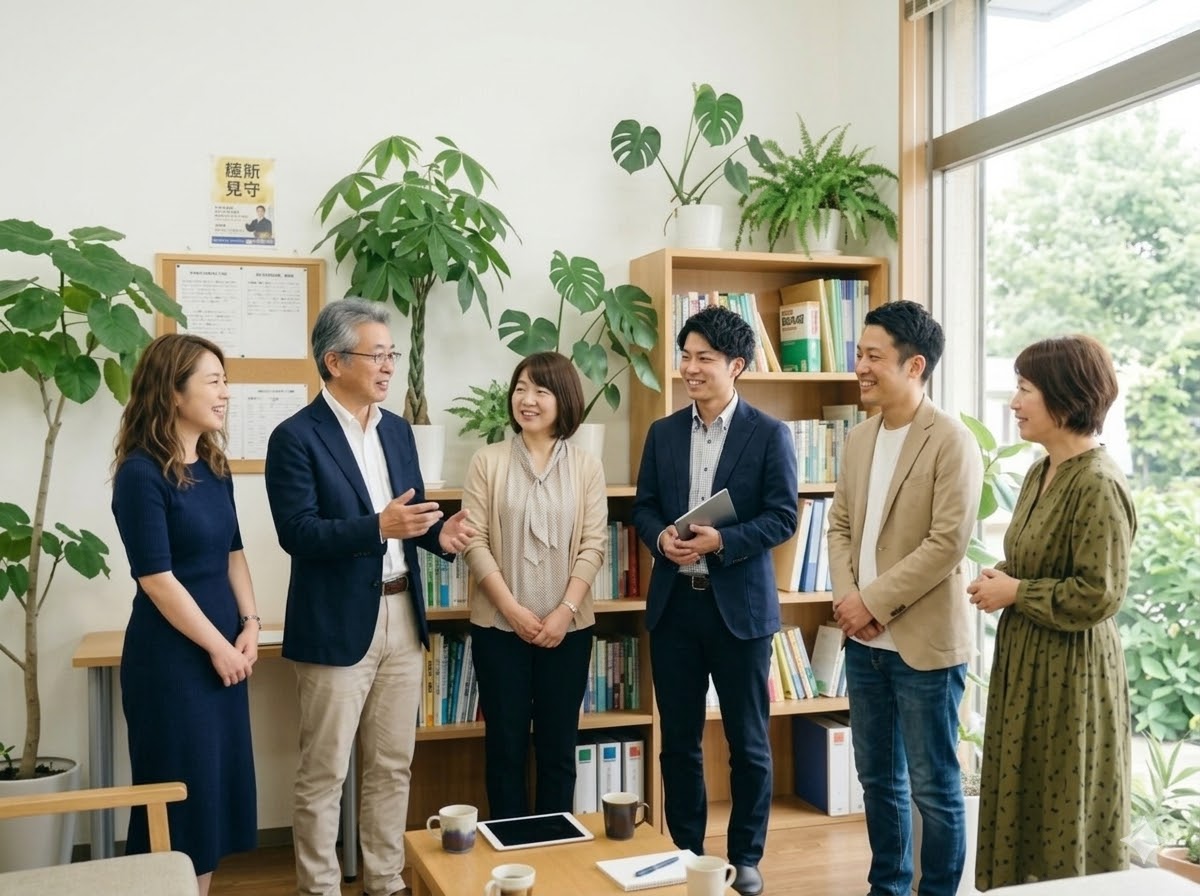 話し合う早野塾講師陣